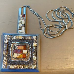 Fierce Amber Marbled Square Necklace/Pendant 4 x 2.5